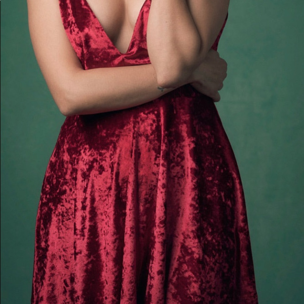 Red velvet dress low cleavage
